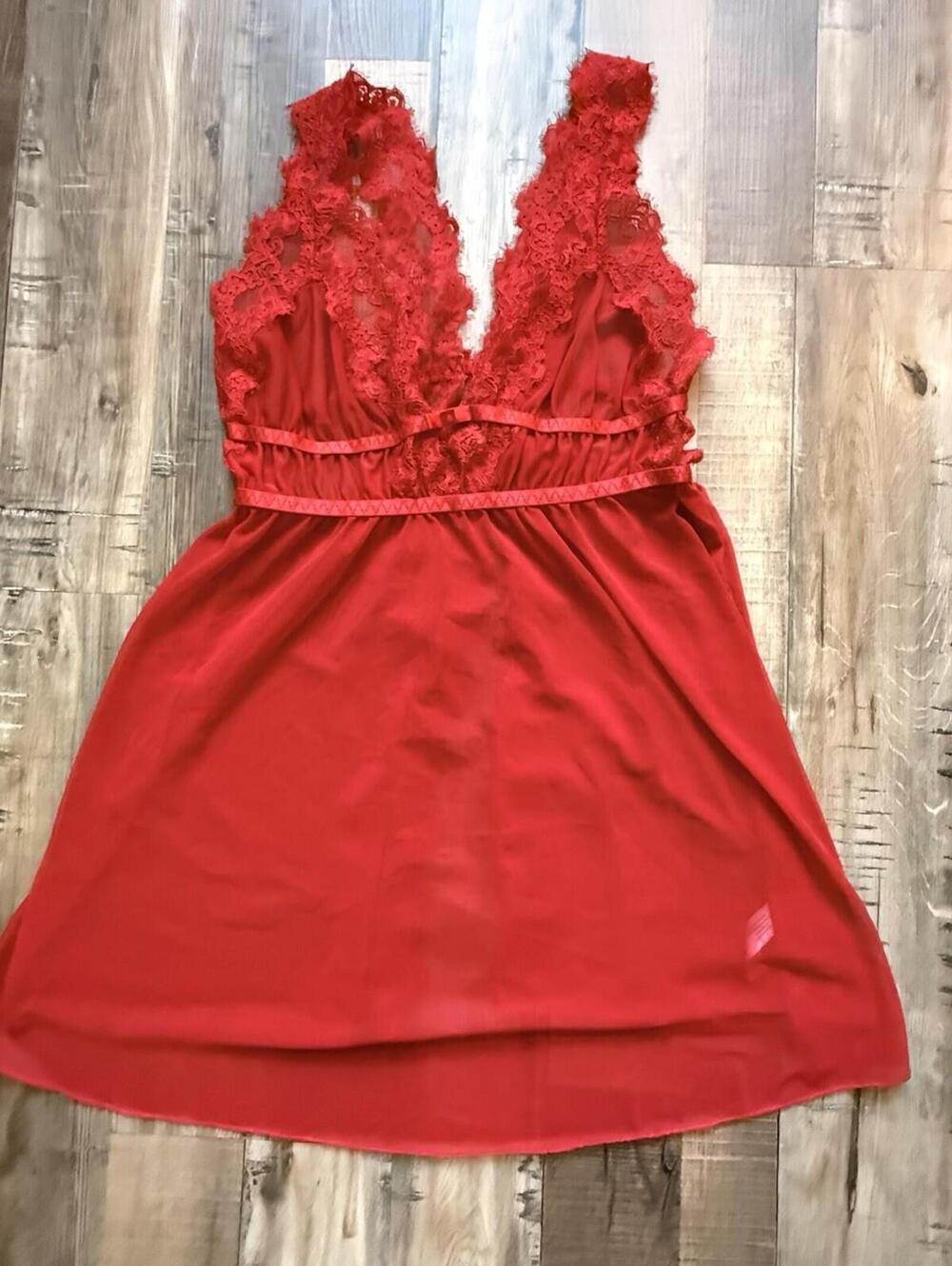 Red Lace Plunge‎ Babydoll Sz M Valentines Intimate Sexy